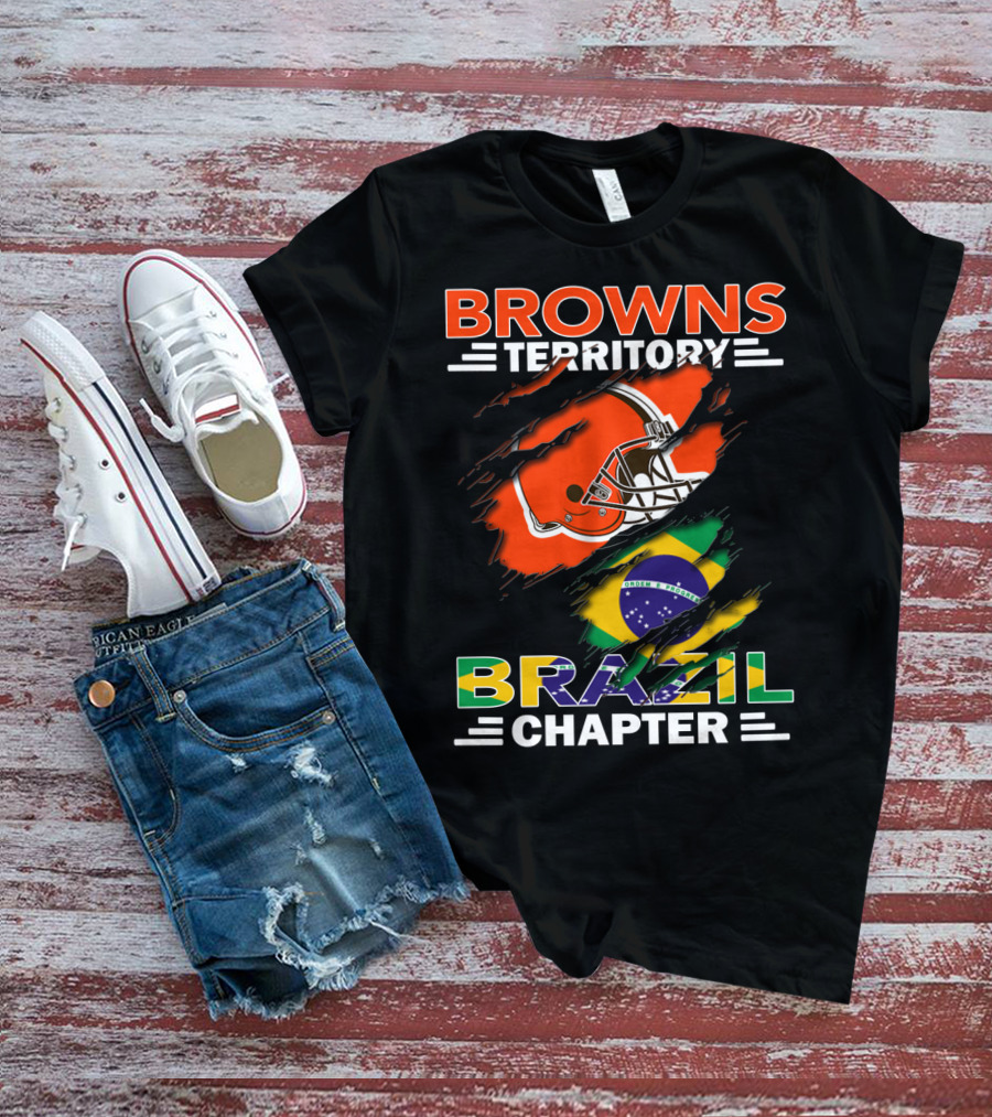 Browns Territory Brazil Chapter Helmet And Flag T-Shirt