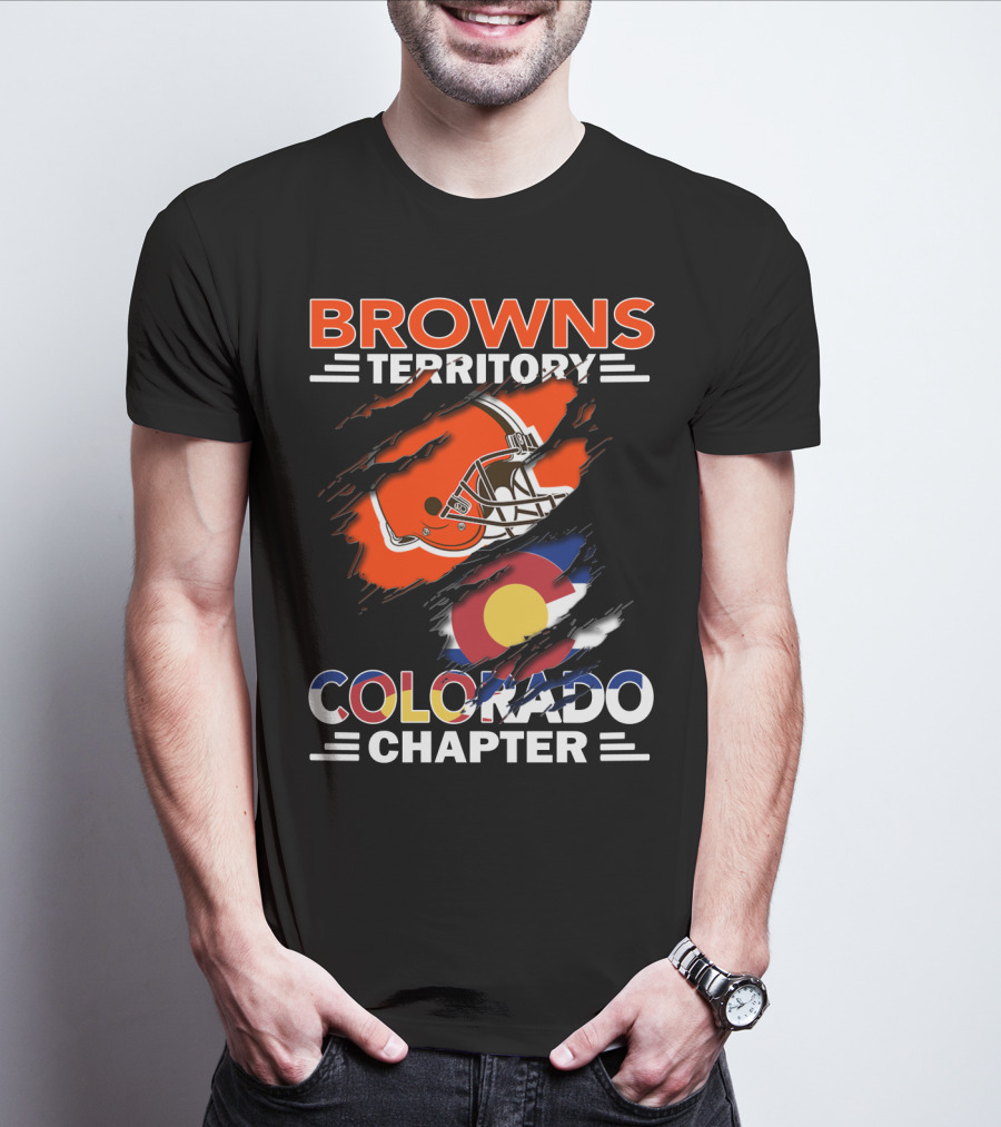 Browns Territory Colorado Chapter Football Helmet And Flag T-Shirt