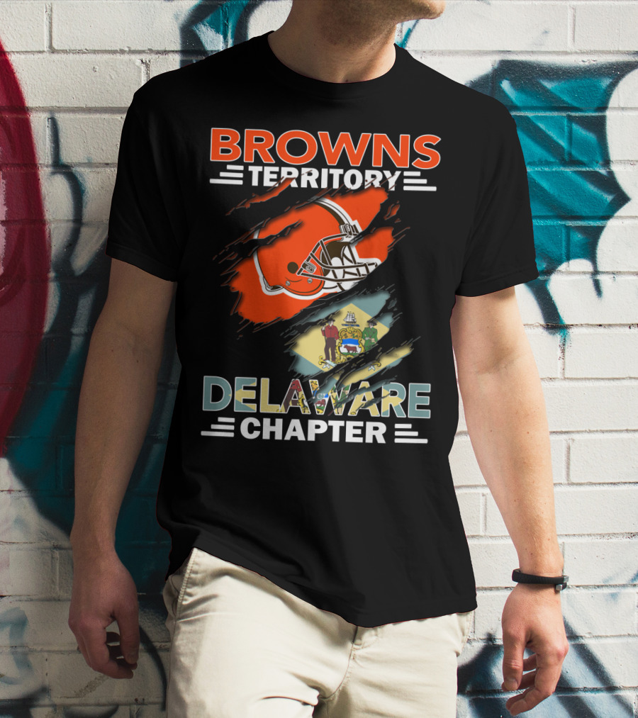 Browns Territory Delaware Chapter Helmet And State Flag Browns Territory Delaware Chapter T-Shirt