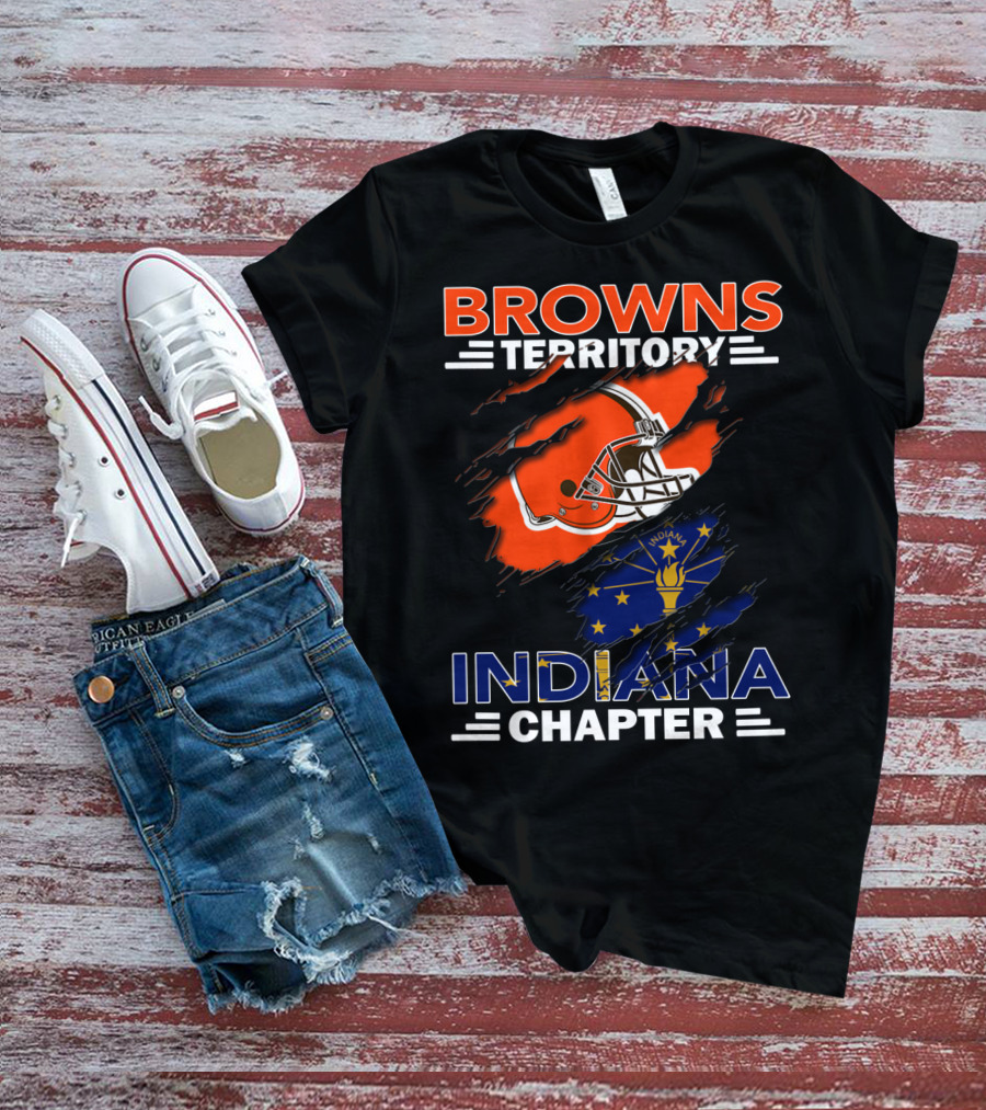 Browns Territory Indiana Chapter Helmet And Indiana Flag T-Shirt