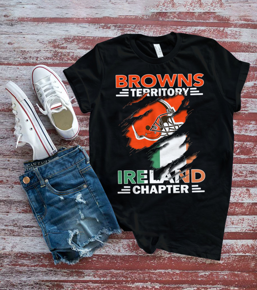 Browns Territory Ireland Chapter Helmet And Irish Flag Background T-Shirt