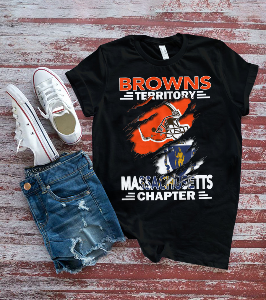 Browns Territory Massachusetts Chapter Helmet And Flag T-Shirt