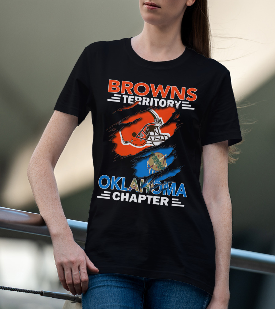 Browns Territory Oklahoma Chapter With Helmet And Oklahoma Flag T-Shirt