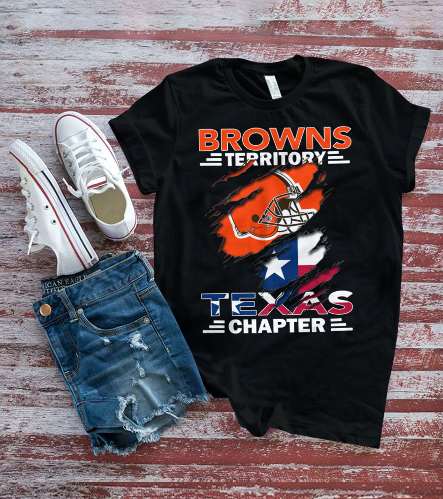 Browns Territory Texas Chapter Football Helmet And Texas Flag T-Shirt