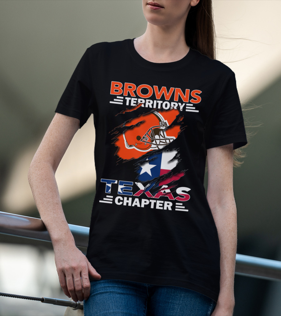 Browns Territory Texas Chapter Football Helmet And Texas Flag T-Shirt