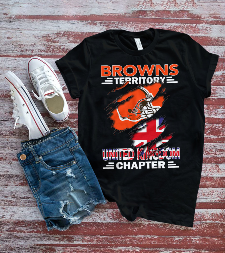 Browns Territory United Kingdom Chapter Football Helmet Union Jack Flag T-Shirt