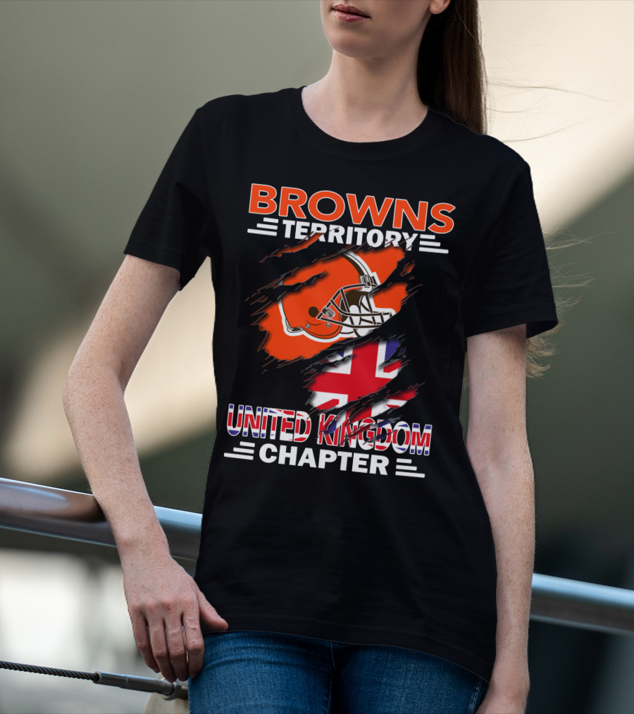 Browns Territory United Kingdom Chapter Football Helmet Union Jack Flag T-Shirt