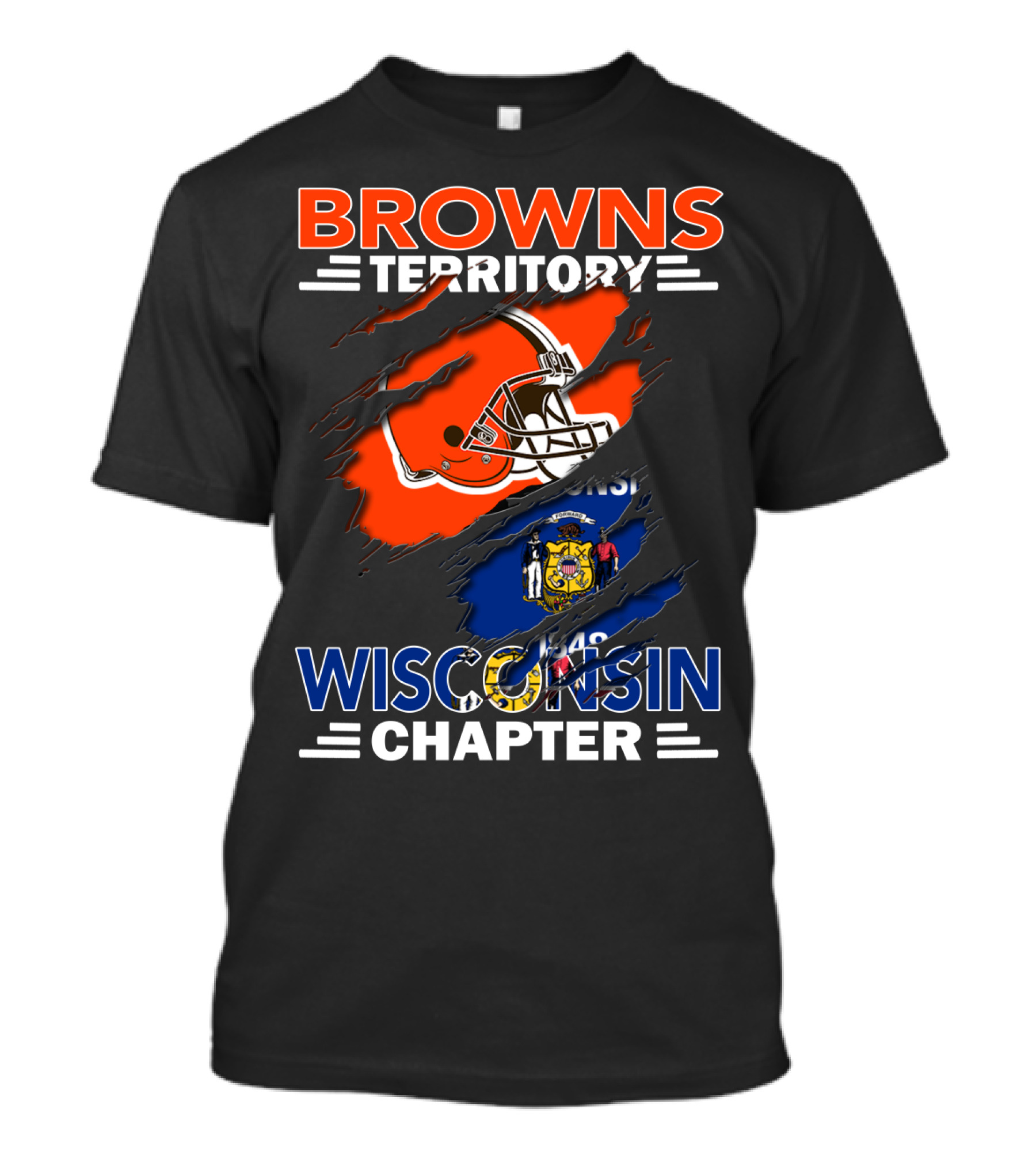 Browns Territory Wisconsin Chapter Helmet Over State Flag T-Shirt