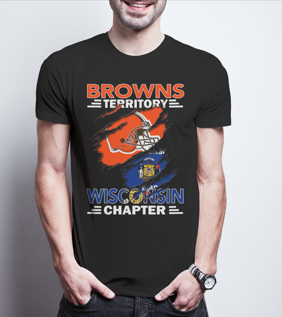 Browns Territory Wisconsin Chapter Helmet Over State Flag T-Shirt