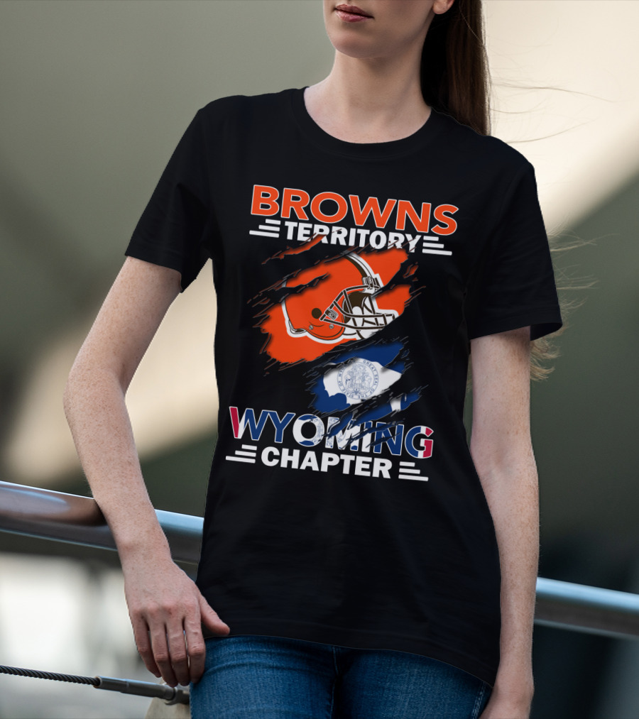 Browns Territory Wyoming Chapter Cleveland Football Helmet Wyoming Flag T-Shirt