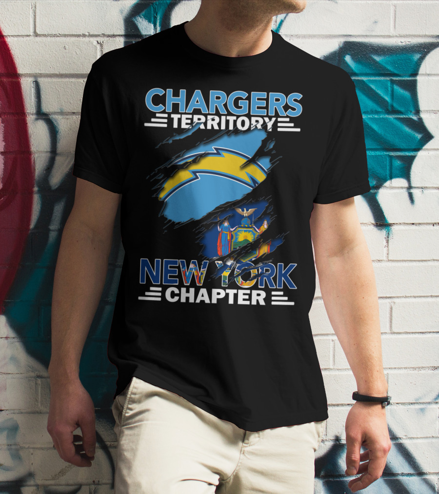 Chargers Territory New York Chapter Logo With Lightning Bolt And New York State Flag T-Shirt
