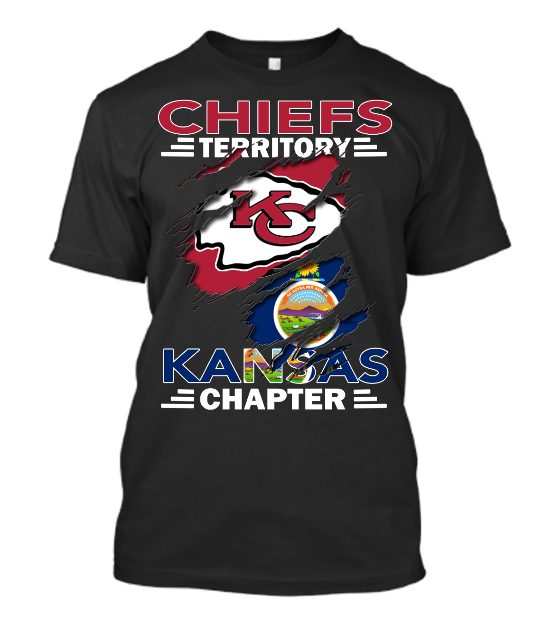 Chiefs Territory Kansas Chapter KC Logo And Kansas State Flag T-Shirt