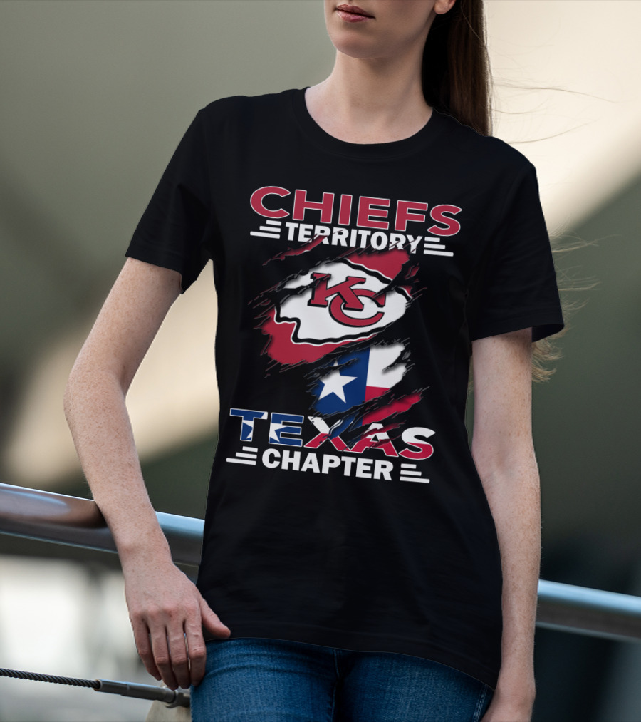 Chiefs Territory KC Logo Over Texas Flag Texas Chapter T-Shirt