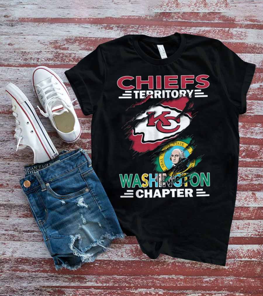 Chiefs Territory Washington Chapter Kansas City Football Logo And Washington State Seal T-Shirt