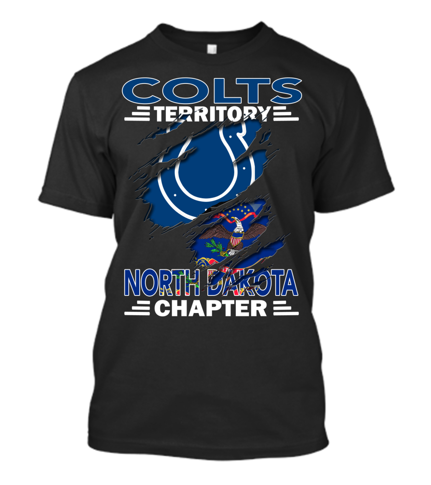 Colts Territory North Dakota Chapter Blue Horseshoe And State Flag Elements T-Shirt