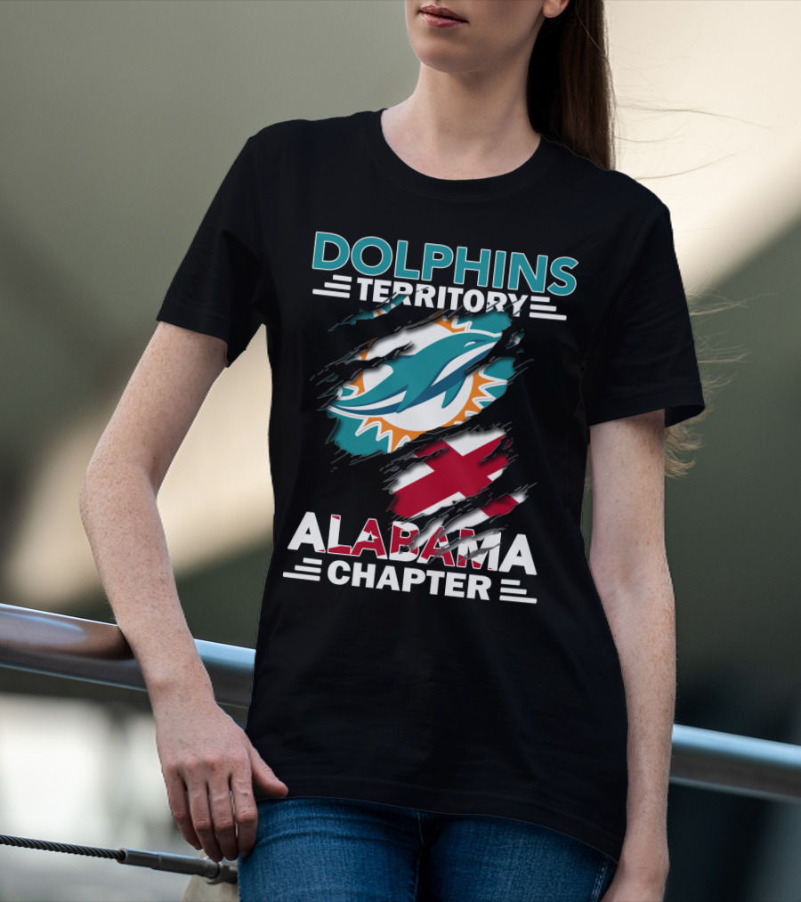 Dolphins Territory Alabama Chapter Miami Dolphins Fan Logo And Alabama State Flag T-Shirt