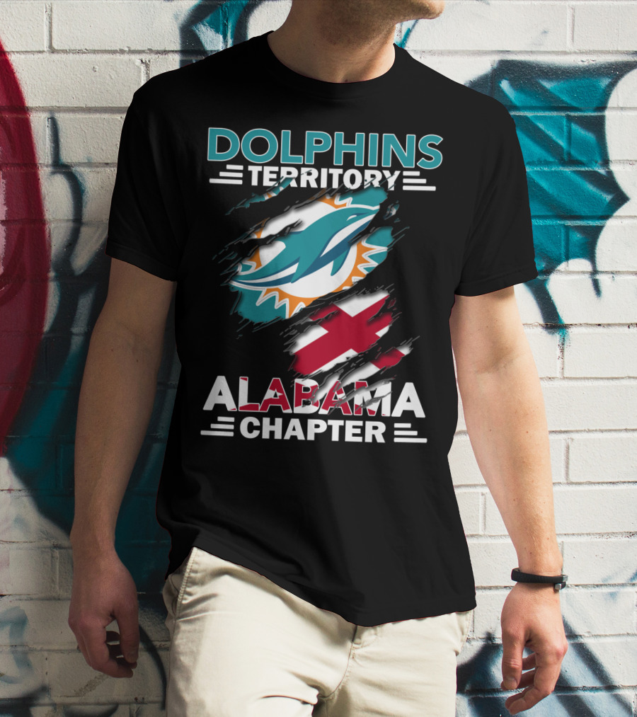 Dolphins Territory Alabama Chapter Miami Dolphins Fan Logo And Alabama State Flag T-Shirt