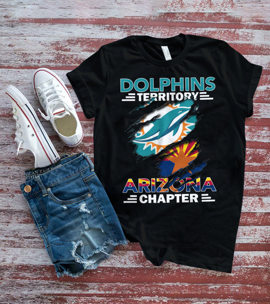 Dolphins Territory Arizona Chapter Logo With Miami Dolphins And Arizona Flag Elements T-Shirt