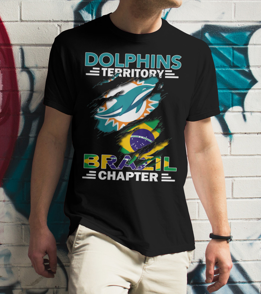 Dolphins Territory Brazil Chapter Miami Dolphins Logo And Brazilian Flag T-Shirt