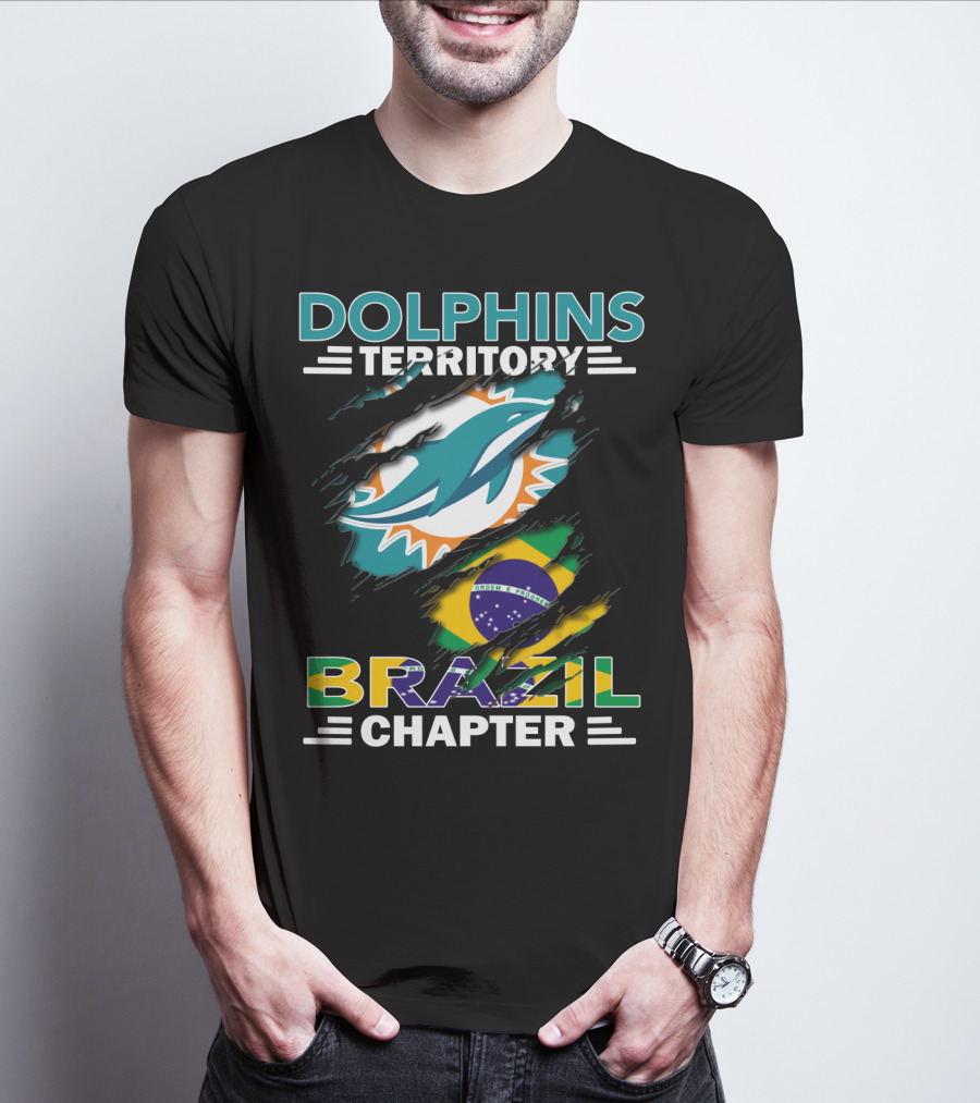 Dolphins Territory Brazil Chapter Miami Dolphins Logo And Brazilian Flag T-Shirt