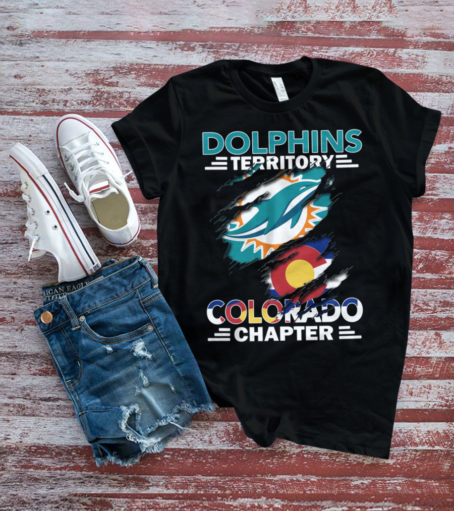 Dolphins Territory Colorado Chapter Miami Dolphins Logo And Colorado Flag T-Shirt