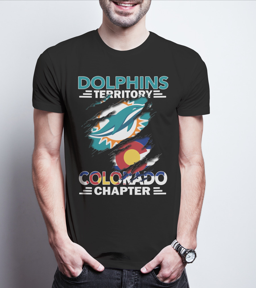 Dolphins Territory Colorado Chapter Miami Dolphins Logo And Colorado Flag T-Shirt