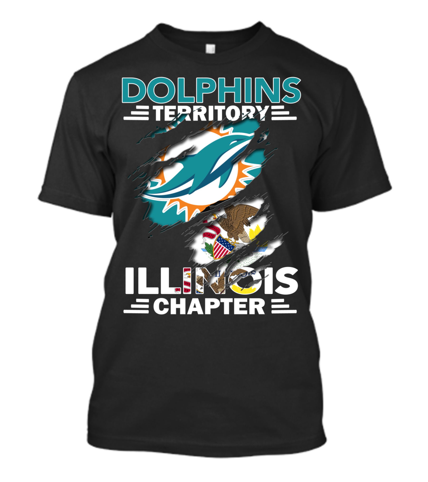 Dolphins Territory Illinois Chapter Miami Dolphins Logo And Illinois Flag T-Shirt