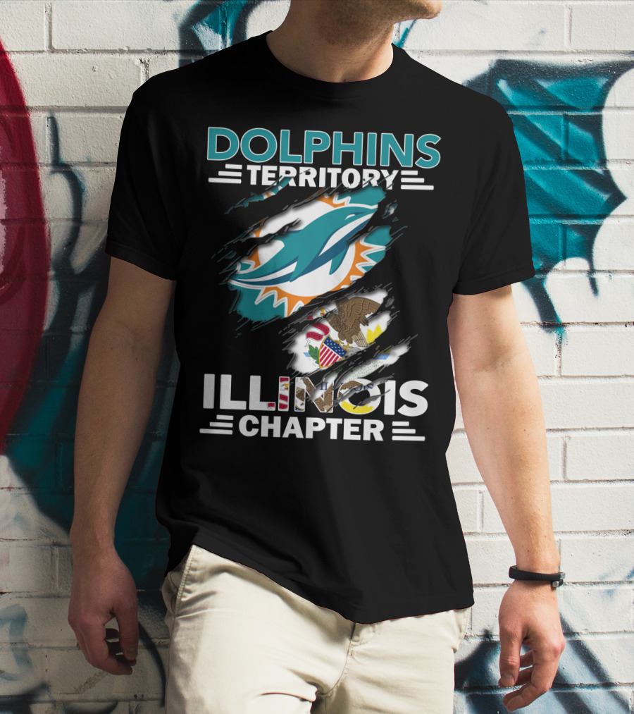 Dolphins Territory Illinois Chapter Miami Dolphins Logo And Illinois Flag T-Shirt