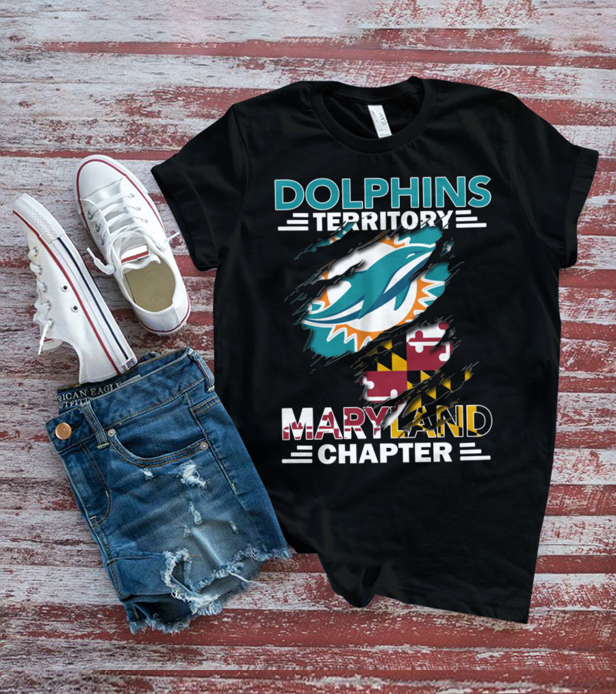 Dolphins Territory Maryland Chapter Miami Dolphins Logo With Maryland Flag T-Shirt