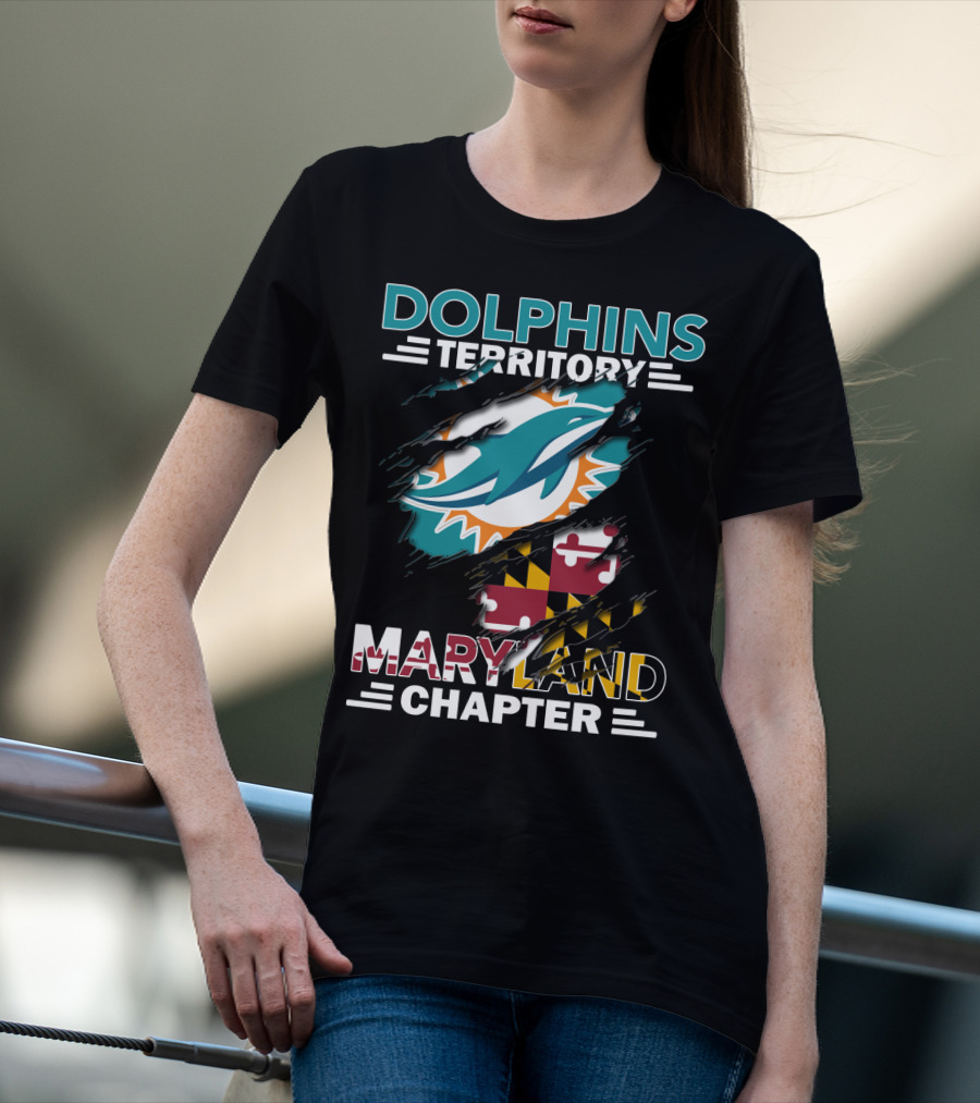 Dolphins Territory Maryland Chapter Miami Dolphins Logo With Maryland Flag T-Shirt