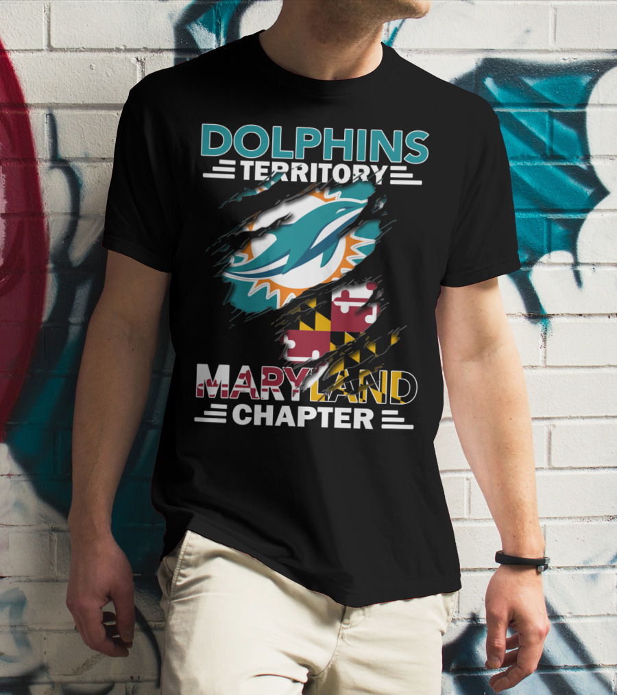 Dolphins Territory Maryland Chapter Miami Dolphins Logo With Maryland Flag T-Shirt