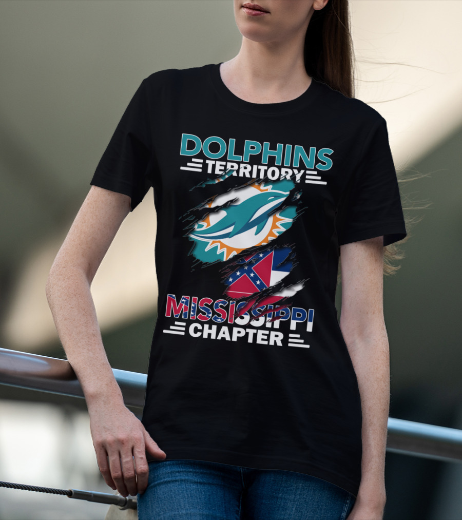 Dolphins Territory Mississippi Chapter Logo And Flag Display T-Shirt