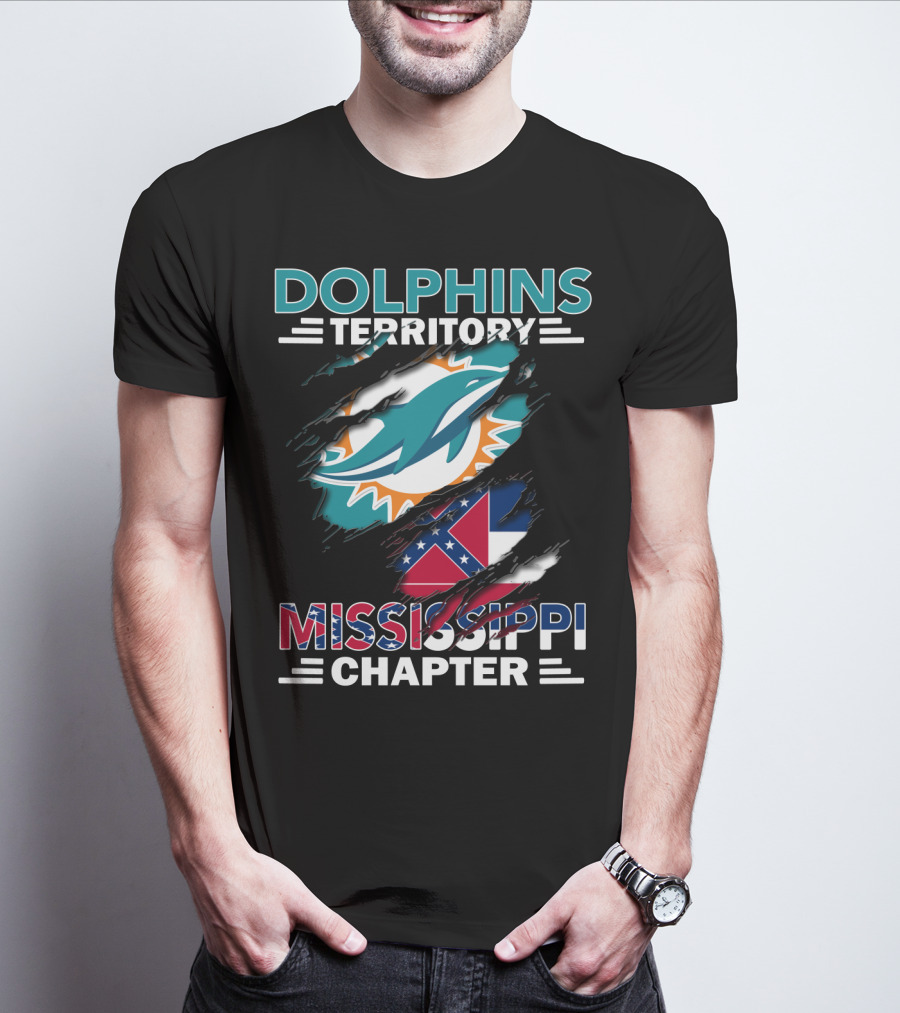Dolphins Territory Mississippi Chapter Logo And Flag Display T-Shirt