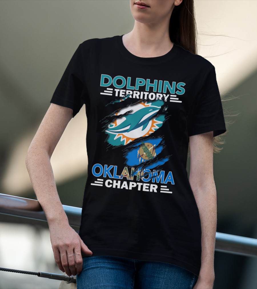 Dolphins Territory Oklahoma Chapter Miami Dolphins Logo And Oklahoma Flag T-Shirt