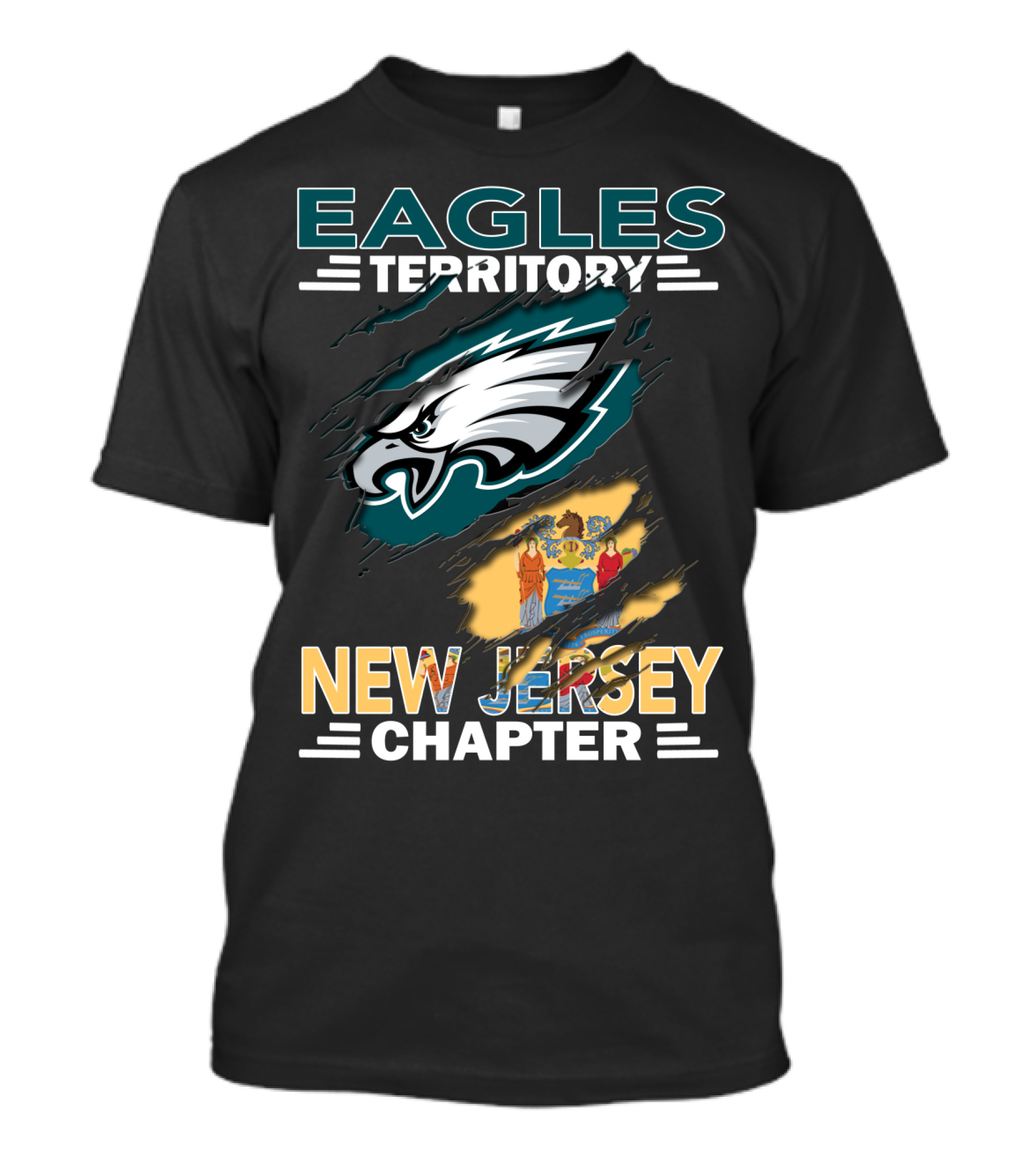 Eagles Territory New Jersey Chapter With Philadelphia Eagles Logo And NJ State Flag T-Shirt