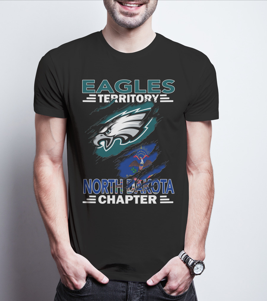 Eagles Territory North Dakota Chapter Fan Logo With State Flag Element T-Shirt