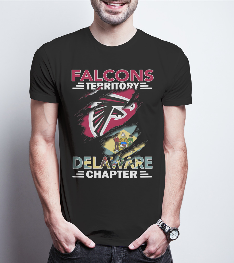 Falcons Territory Delaware Chapter With Falcons Logo And Delaware Flag T-Shirt