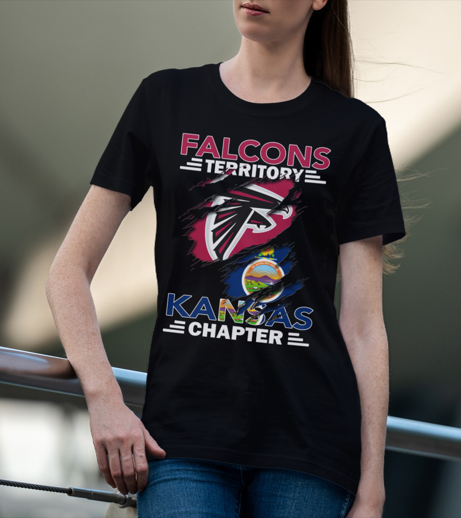 Falcons Territory Kansas Chapter With Atlanta Falcons Logo And Kansas State Flag T-Shirt