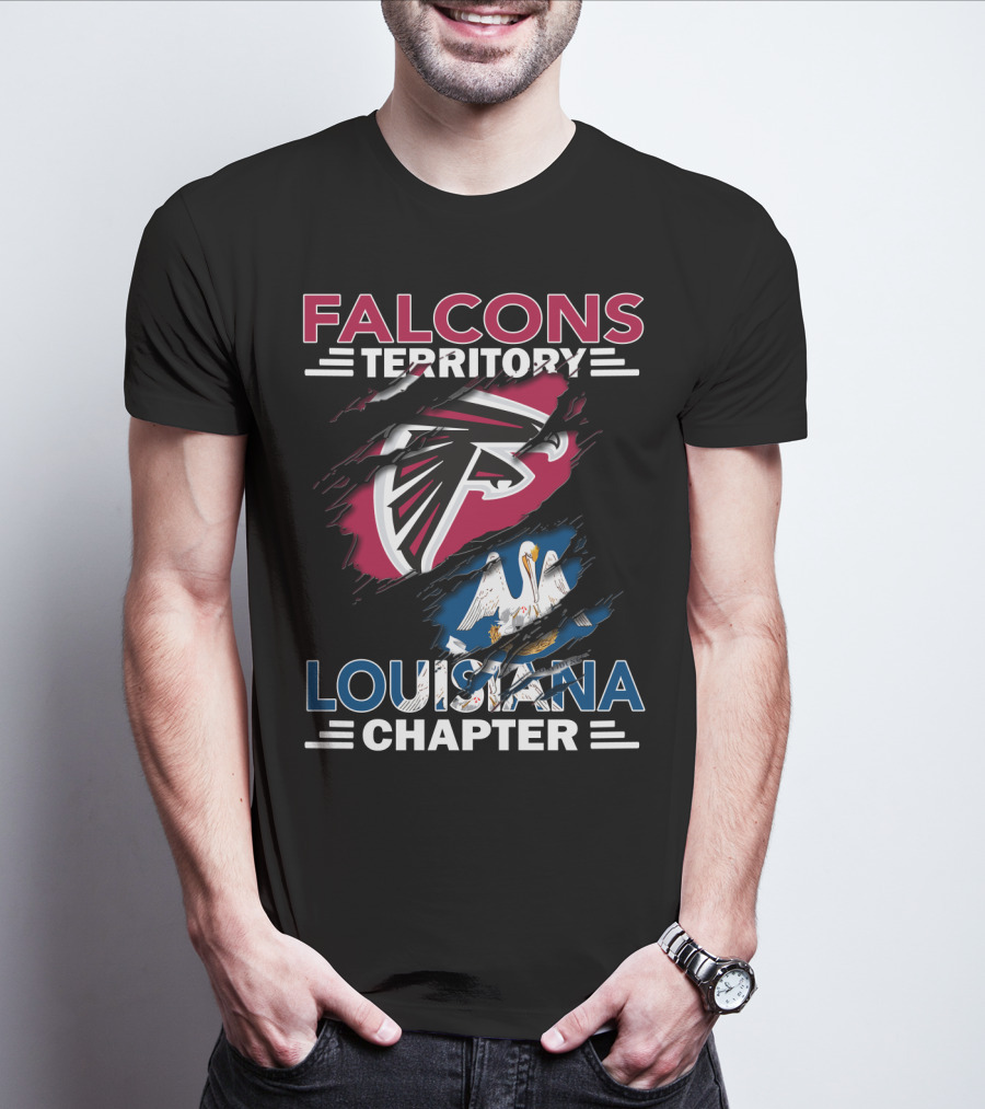 Falcons Territory Louisiana Chapter Atlanta Falcons Logo And Louisiana State Flag T-Shirt