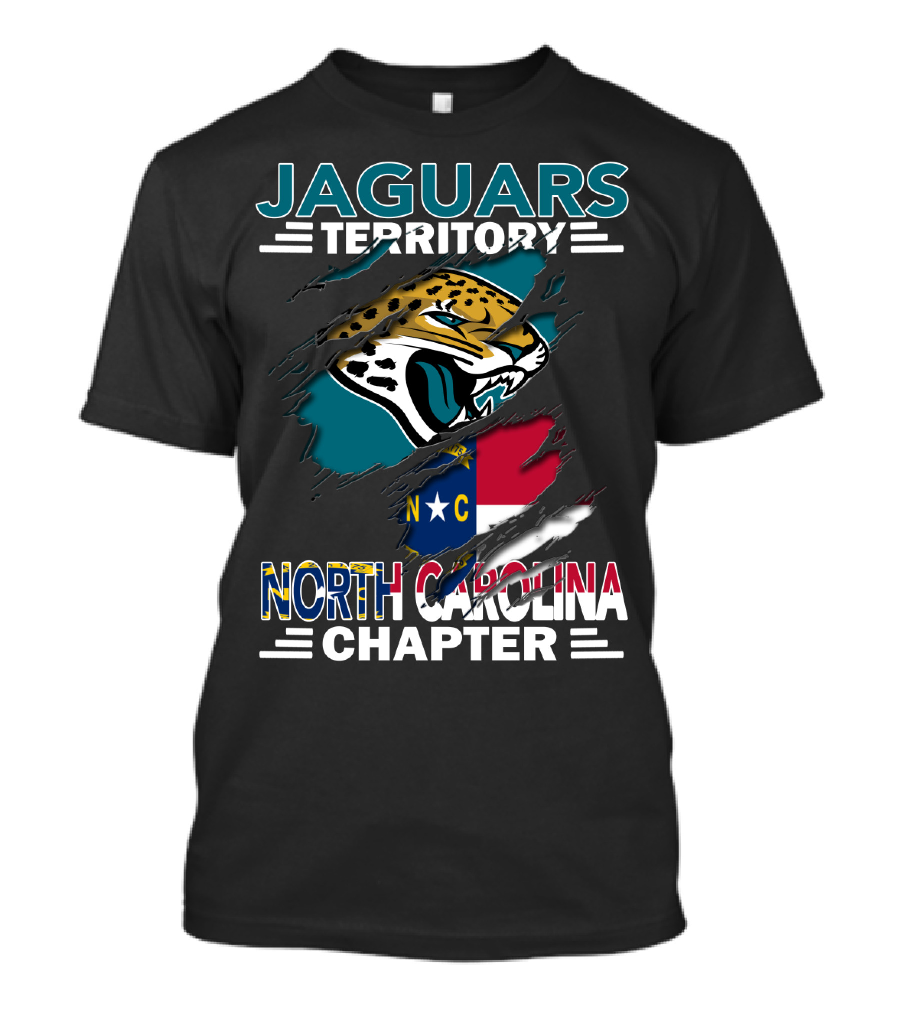 Jaguars Territory North Carolina Chapter Logo And State Flag Fusion T-Shirt