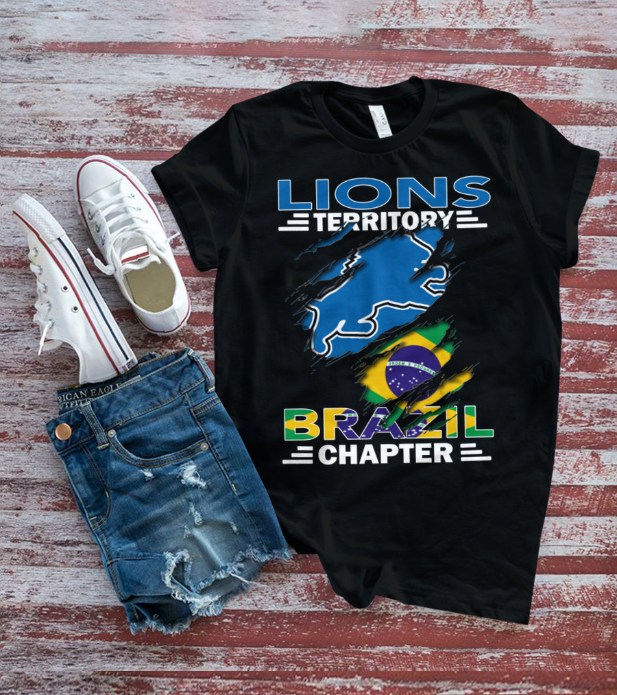 Lions Territory Brazil Chapter Flag And Blue Lion T-Shirt
