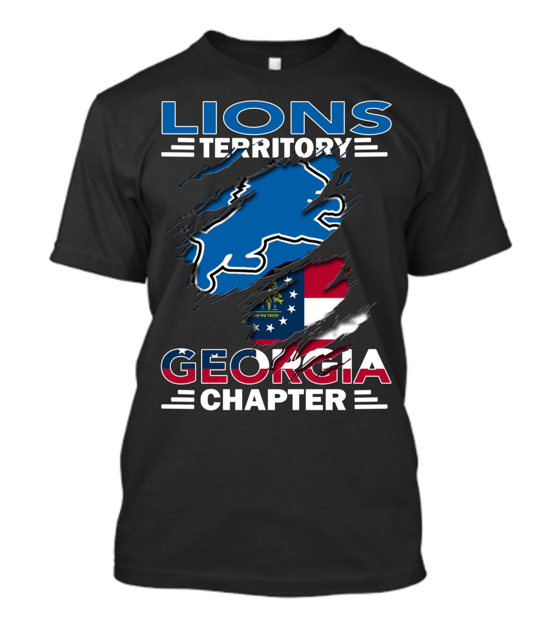 Lions Territory Georgia Chapter Flag Inside Ripped Surface T-Shirt