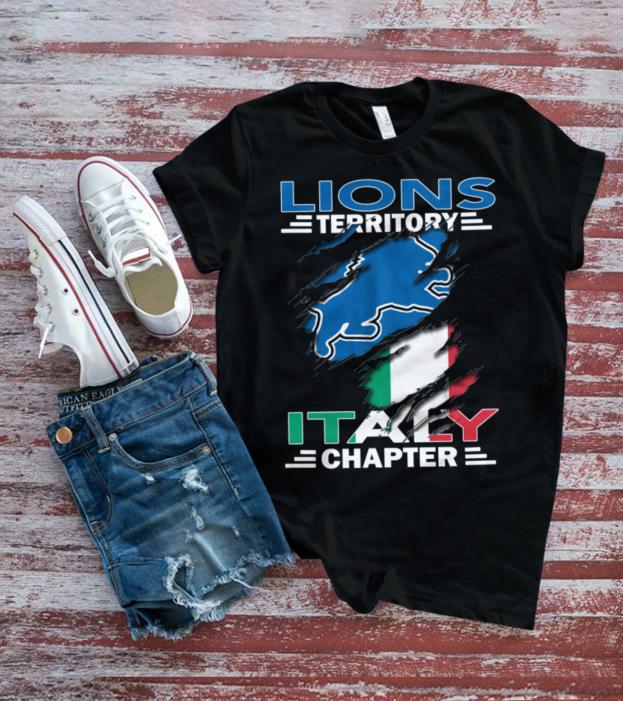 Lions Territory Italy Chapter Blue Lion And Italian Flag T-Shirt