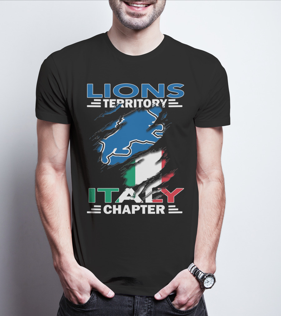 Lions Territory Italy Chapter Blue Lion And Italian Flag T-Shirt