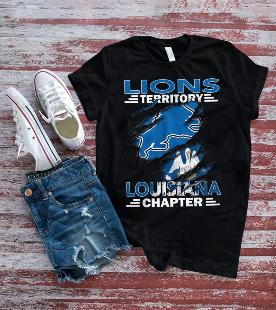 Lions Territory Louisiana Chapter Blue Scratch Outline Pelican T-Shirt