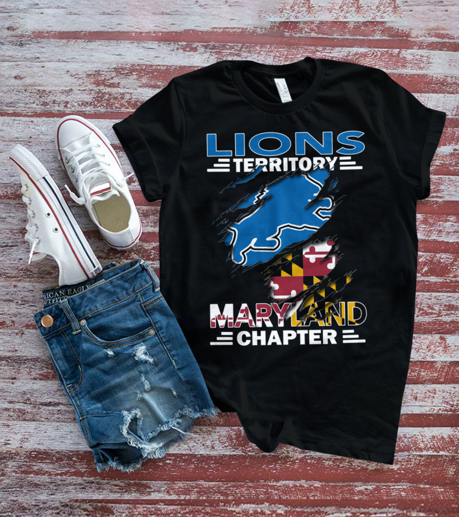 Lions Territory Maryland Chapter Blue Outline With Maryland Flag Elements T-Shirt