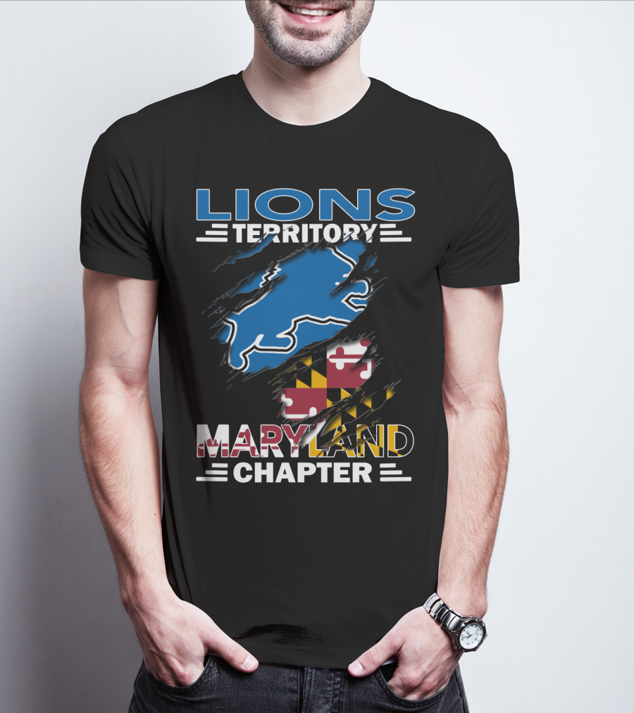 Lions Territory Maryland Chapter Blue Outline With Maryland Flag Elements T-Shirt