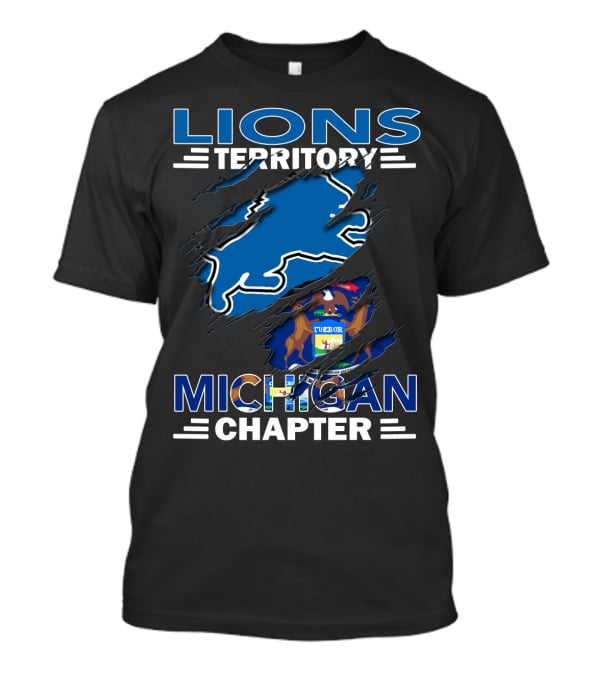 Lions Territory Michigan Chapter Blue Lion Emblem And State Seal T-Shirt