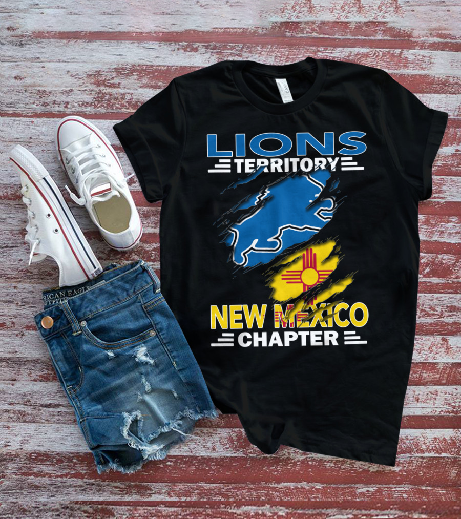 Lions Territory New Mexico Chapter Zia Symbol Blue Lion T-Shirt