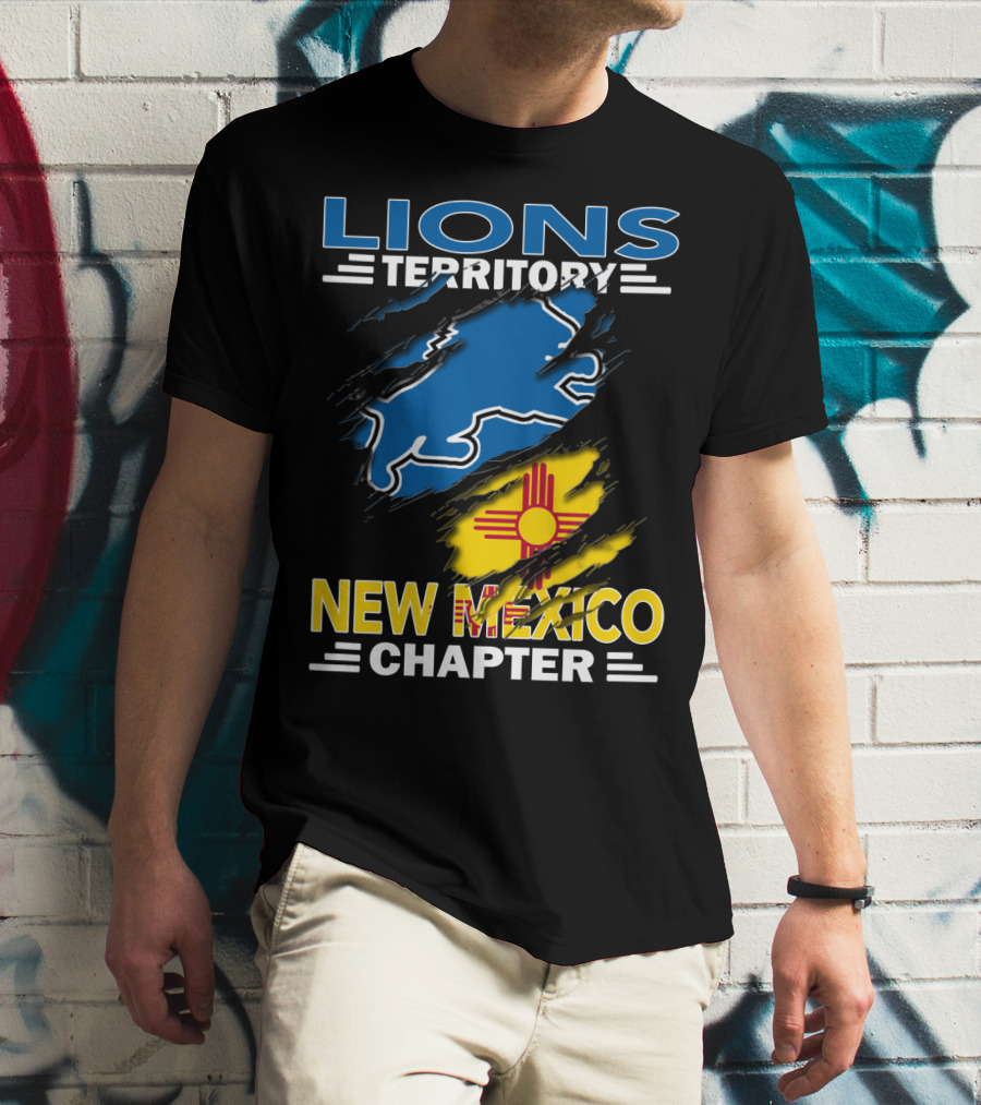 Lions Territory New Mexico Chapter Zia Symbol Blue Lion T-Shirt
